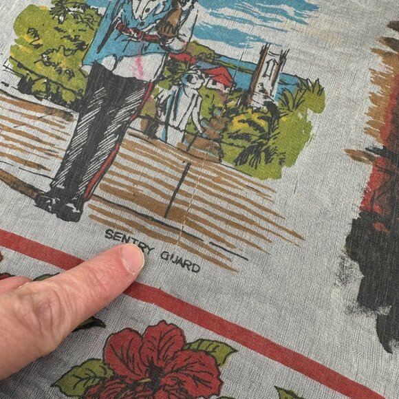 Vintage Freeport Grand Bahama Island Souvenir Scarf Shear Tropical Map Red - Picture 4 of 11
